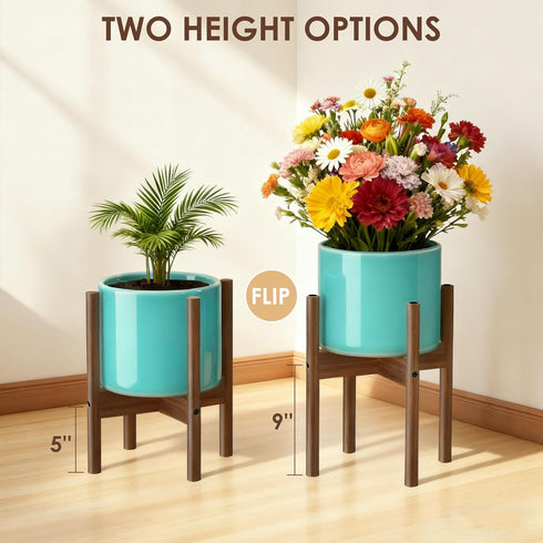 12 Inch ALIGADO Bamboo Plant Stand Indoor, for Up to Pots, Built to Fit Corners, Sturdy & Stable Design, Walnut Finish