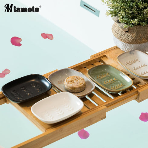 Miamolo Soap Dish Bar Cleaner Dish for Shower, Ceramic Soap Dishes for Large Soap Bar Shampoo or Sponge, Shower Soap