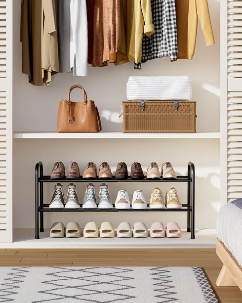 2-Tier Closet, 17.5"32.6" 9.1" 15.4", Kitsure Extendable Shoe Rack - Adjustable Metal Shoe Organizer, Sturdy
