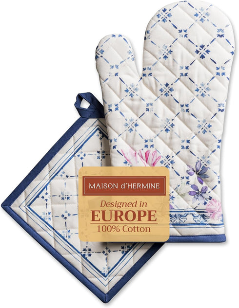 Maison d' Hermine Cotton Oven Mitt & Pot Holder Set - Heat Resistant BBQ Cooking Gloves