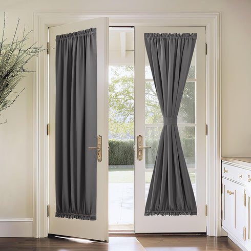 PONY DANCE Gray Door Curtain - 54 inch Wide by 72 inch Long Thermal Insulated Blackout Privacy Panel with Tieback,