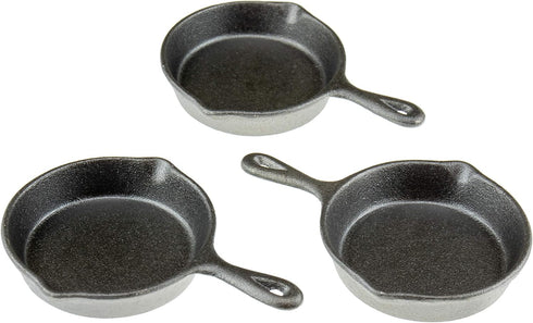 Heavy Duty Pre-Seasoned Mini Cast Iron Skillet Set of 3, Oven Safe Cooker in Black