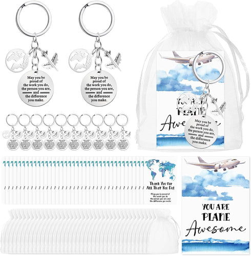 Tondiamo Flight Attendant Gifts Bulk Airplane Keychain with Thank You Cards for Travel