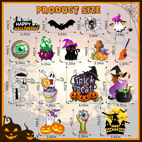 16 Pcs Halloween Reflective Car Magnets, Pumpkin Bat Stickers for Refrigerator, Garage Door Decor