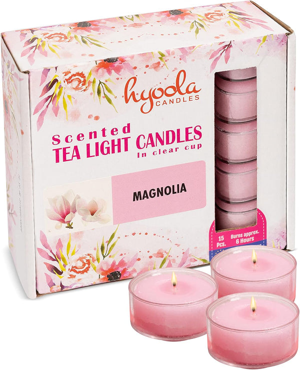 HYOOLA Scented Tealight Candles, Magnolia Scented, 15 Pack with 6 Hour Burn Time