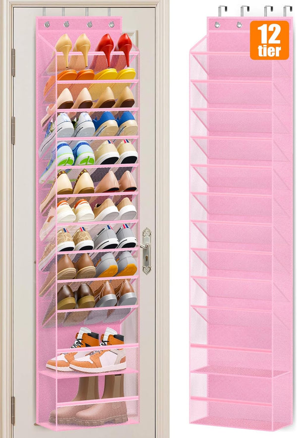 MISSLO 12 Tier Over the Door Shoe Organizer Breathable Mesh Hanging Shoe