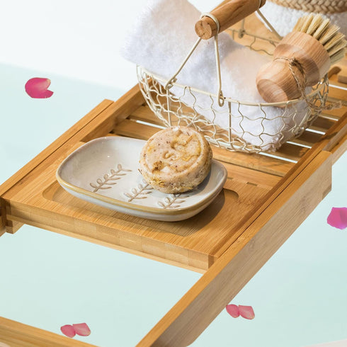 Miamolo Soap Dish Bar Cleaner Dish for Shower, Ceramic Soap Dishes for Large Soap Bar Shampoo or Sponge, Shower Soap