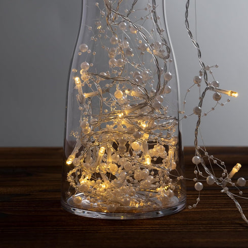 14.7FT 36 Rhytsing White Pearl Garland with LED Light, Battery Operated Fairy String Lights with Timer for Wedding
