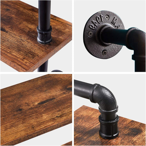 IBUYKE 26" Pipe Floating Shelves, 2-Tiers Industrial Wall Mount Bookshelf, Metal Bracket Storage Shelf for Home
