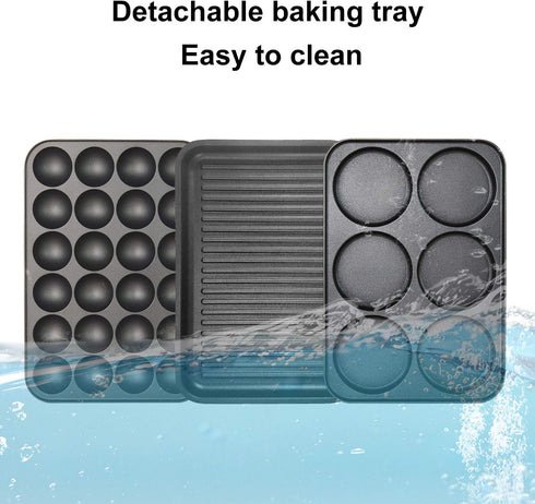 Multifunction Nonstick Baking Maker, 3 Interchangeable Baking Plates for Grill, Pancake, and Cake Pops, Takoyaki Maker,