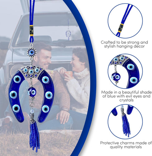 LUCKBOOSTIUM Evil Eye Horseshoe Hanging Ornament - Blue Charm & Horseshoe with Crystal for Luck & Protection
