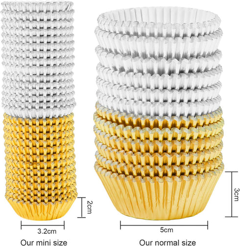 Elcoho 600 Pieces 1.25 Inch Mini Foil Metallic Cupcake Liners Muffin Paper Cases Baking Cups, Gold and Silver