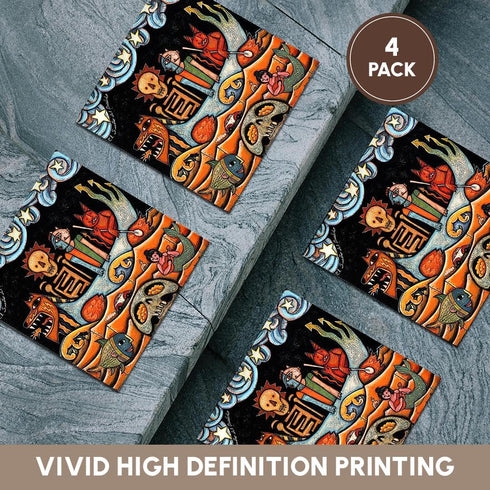 3dRose CST_21127_3 The Devil's Dream Folk Art Skulls, Ceramic Tile Coasters, Set of 4