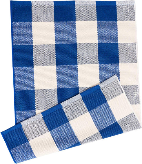 Buffalo Plaid Rug Outdoor Front Porch Decor Farmhouse Decor Rug, 23.6inch x 51.2inch, Blue and White Plaid by Winwinplus