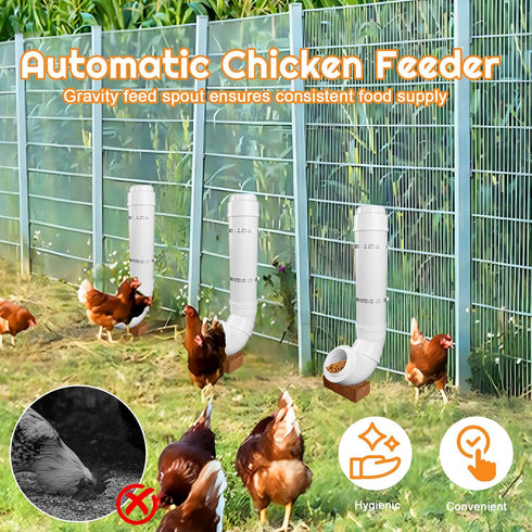 BOUTICOL 2 6.6 Automatic Chicken Feeder with Covers Duty PVC Pipe No Waste Chicken Coop Feeder Pounds Large Chicken
