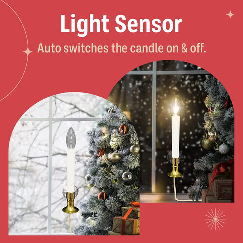 Holiday Joy Window Candles Kit - Pack of 1-9-inch-Tall Electric Candle with Auto Sensor, 2 Bulbs & Suction Cup