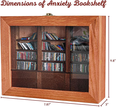 200 9.84 7.87 Inches Anxiety Bookshelf with Unique Miniature Books - x - Creative Display and Relaxation Decor, Shake