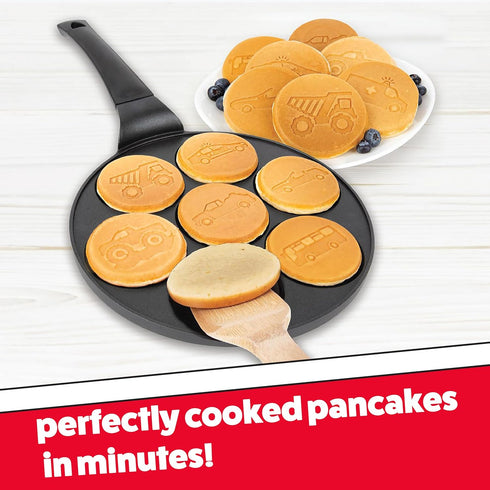Car & Truck Mini Pancake Pan, Make 7 Unique Flapjack Cars, Nonstick Griddle for Breakfast Fun & Easy Cleanup