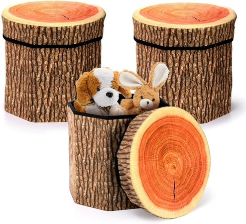 Lawei 3 Pack Tree Stump Storage Stools, 12 x 12 Inches Folding