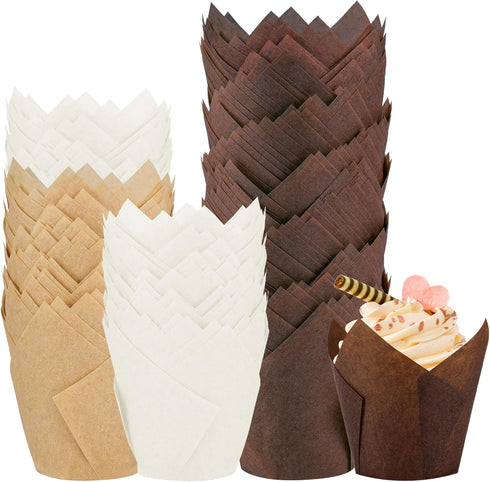 200PCS Tulip Cupcake Liners, Parchment Baking Cups for Muffin Wrappers, Perfect for Parties and Catering (3 Colors).