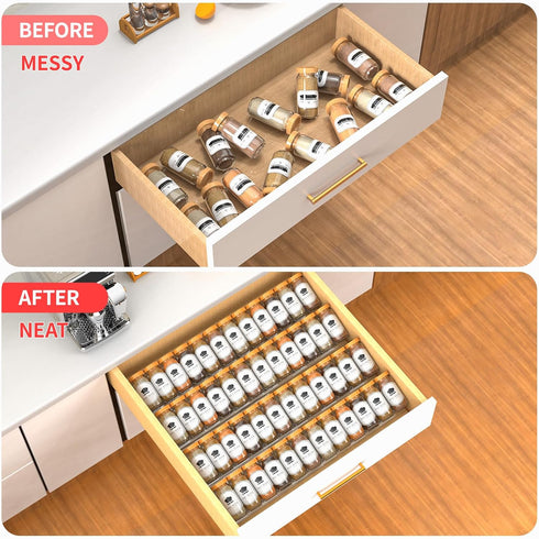 Baker Boutique 2-Tier 2-Pack (11''-22'') Non-Slip Spice Drawer Organizer, Checkered Frosted Clear Acrylic, Expandable