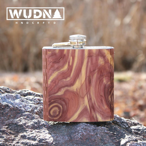 WUDN 6 oz. Wooden Hip Flask Stainless Steel Body Real Aromatic Cedar