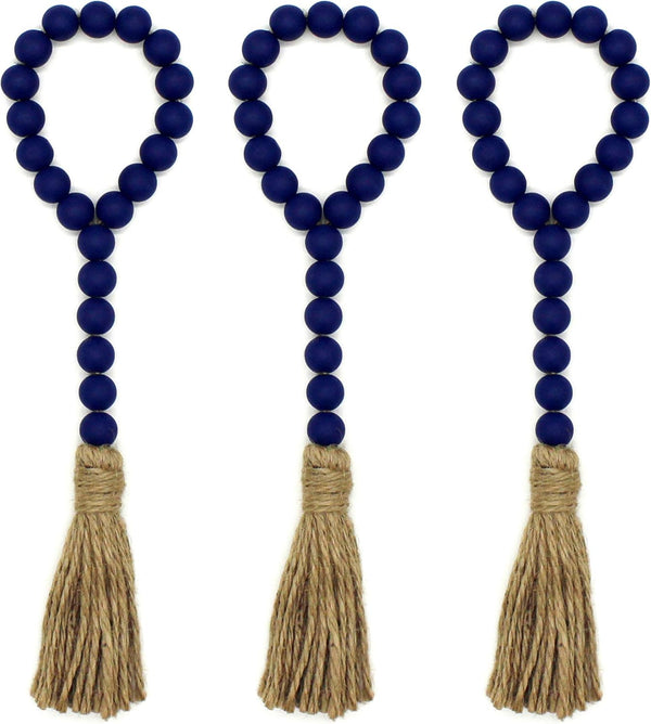 CVHOMEDECO. Wood Beads Garland with Tassels 3 PCS, Rustic Wooden Prayer Bead String Wall Hanging Accent
