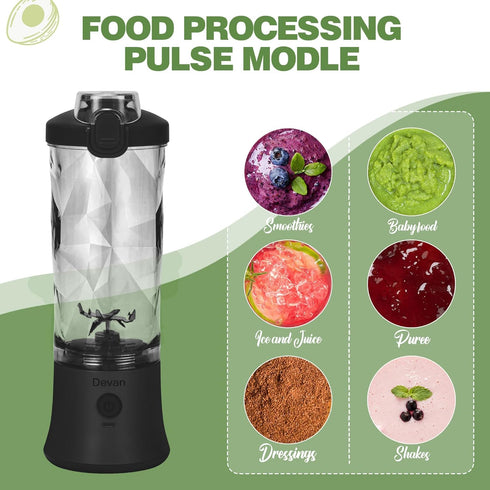 Portable Blender - 270 Watt USB Rechargeable Waterproof Blender with 20 oz BPA Free Cup, Black