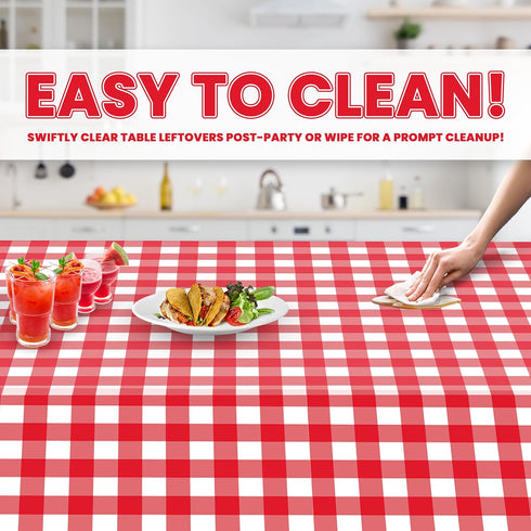 Grandipity 12 Pack Premium Disposable Plastic Picnic Tablecloth - 54" x 108" Red Checkered Gingham Table Cover