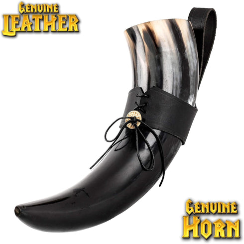 Mythrojan Viking Drinking Horn with Strap - Medieval Norse Beer Mug, Large Ale Cup 500 ml (16oz)