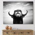 Monochrome Portrait of a Spanish Bull Farmhouse Canvas Wall Art, 12x8, Black