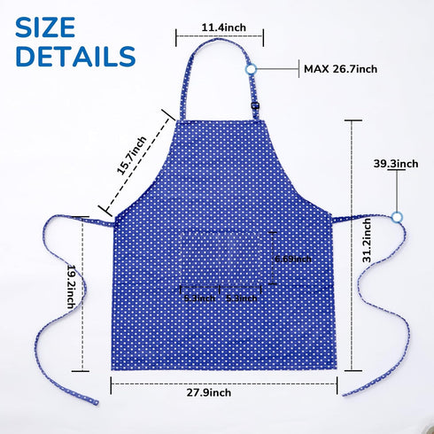 Aprons for Women, Adjustable Floral Cotton Kitchen Apron with 2 Pockets for Cooking, Baking, Chef, Artist (Blue Floral)