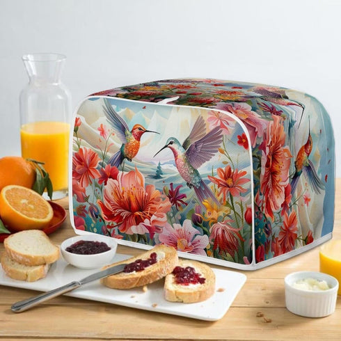 Hummingbird Flower Print Toaster Covers, 2 Slice Wide Slot, Dustproof Floral Protectors, Machine Washable Gift for Women