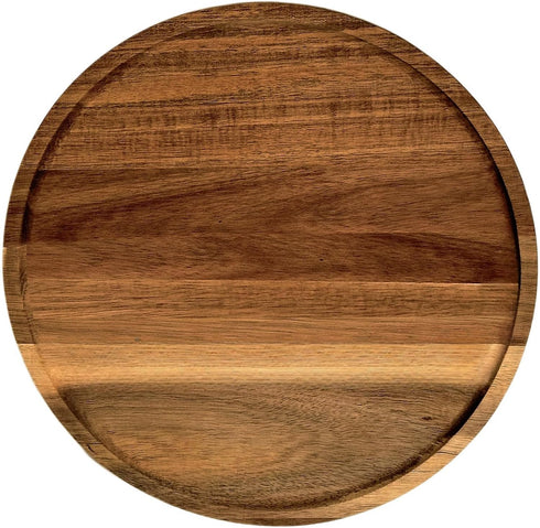 PINXIURY 13.8 Inch Round Wooden Decorative Serving Tray for Coffee Table and