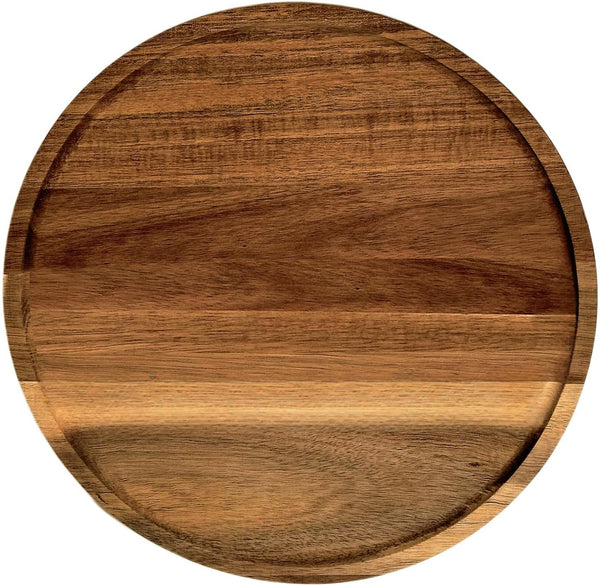 PINXIURY 13.8 Inch Round Wooden Decorative Serving Tray for Coffee Table and