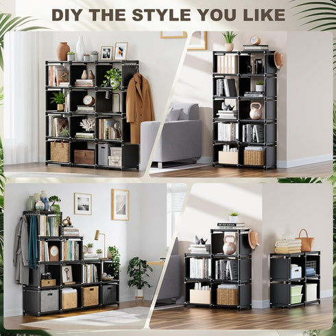 12 Room,Office,Closet, Mavivegue Book Shelf, Cube Storage Organizer, DIY Bookcase, Metal Bookshelf,Tall Book case