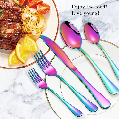 Rainbow Spoons,Soup Spoons,Set of 16 Top Food Grade Stainless Steel Spoons Silverware, Dinner Tablespoons, Big Tea Spoons,6.69 Inches,Mirror Finish & Dishwasher Safe,New Apartment Essentials Flatware