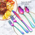 Rainbow Spoons,Soup Spoons,Set of 16 Top Food Grade Stainless Steel Spoons Silverware, Dinner Tablespoons, Big Tea Spoons,6.69 Inches,Mirror Finish & Dishwasher Safe,New Apartment Essentials Flatware