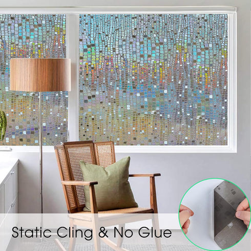 Beautysaid 3D Rainbow Prism Window Clings - Stained Glass Privacy Film, Heat Blocking, 17.5x78.7in (Brown)