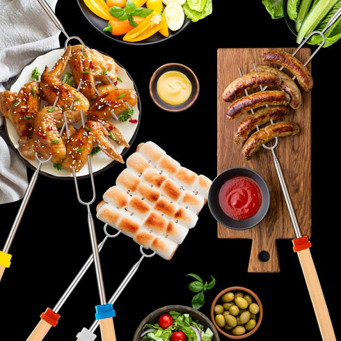 8 PCS Marshmallow Roasting Sticks, 32 Inch Telescoping Smores Sticks for Open Fire Pit, BBQ Skewers for Campfire