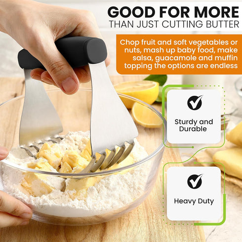 Spring Chef Dough Blender for Baking, Heavy Duty Stainless Steel Pastry Cutter Tool with Sharp Blades - XL Black
