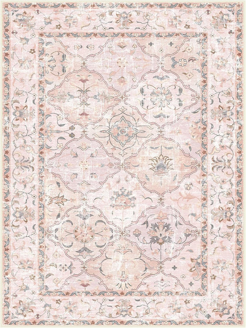 Washable Vintage Boho Area Rug 2×3, Non-Slip Pink Doormat for Bathroom, Kitchen, Entryway