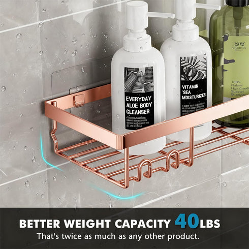 Moforoco Shower Caddy Shelf Organizer Rack, Self Adhesive Black Bathroom Shelves Basket, Home Farmhouse Wall Inside