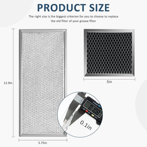 Fits Whirlpool W10208631A Microwave Grease Filter - Approx 13" x 6" (2-Pack) & 8206230A Charcoal Filter (4-Pack)