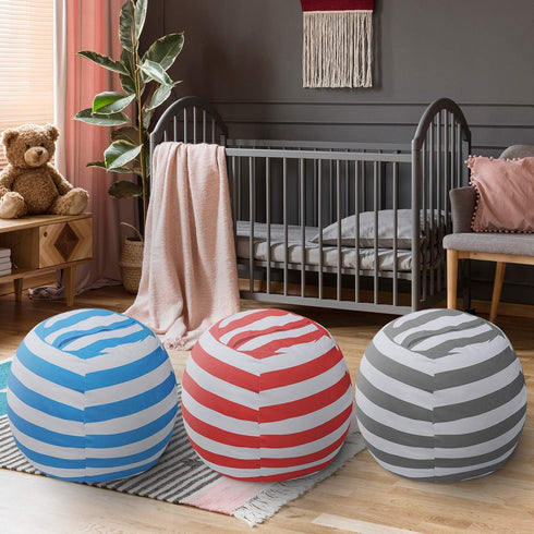 24" Miaowater Stuffed Animal Storage Bean Bag Chair Cover, Cotton Canvas Beanbag with Zipper for Organizing Kid's