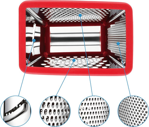 Spring Chef Professional Cheese Grater - XL Stainless Steel 4 Sided Box Grater for Kitchen, Perfect for Parmesan,