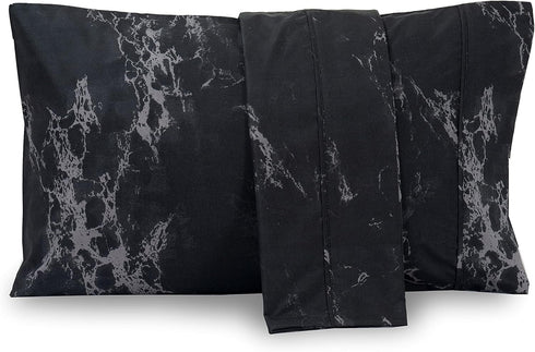 Elegant Comfort Luxury Ultra-Soft 2-Piece Pillowcase Set, 1500 Premium Microfiber, Standard/Queen, Black Marble