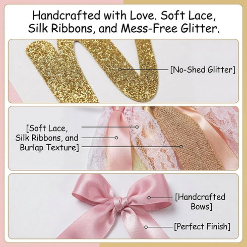 Q&High Life 1st Pre - strung Pink Highchair Banner - One Birthday Highchair Banner for Princess Girls ONE Baby Shower