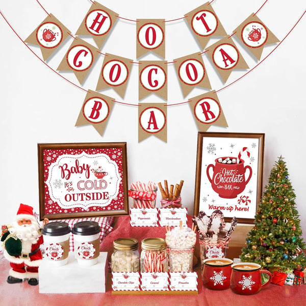 Hot Cocoa Bar Supplies Christmas Hot Cocoa Bar Banner Snowflake Red Hot