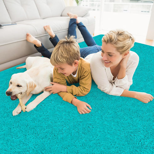 8x10 Big Blue Fluffy Rug Shaggy Area Rug,Large Area Rugs for Boys Bedroom Livingroom, Soft Cute Baby Play Mat, Indoor